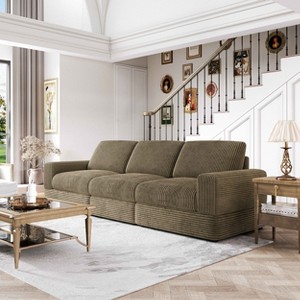 ATJafurn Corduroy Sectionals Sofa, Modern Modular Upholstered Loveseat Couch with Square Arm and Deep Seat for Living Room - 1 of 4
