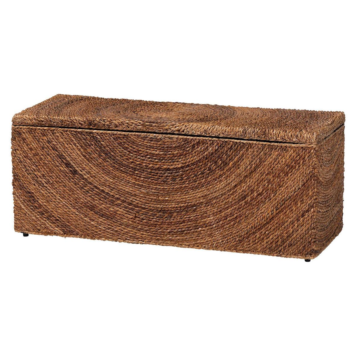 bali & pari Verino Handwoven Seagrass Storage Bench with Removable Lid Natural Brown/Espresso Brown