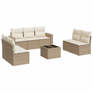 vidaXL Garden Sofa Set Beige PE rattan, powder-coated steel, tempered glass - 1 of 4