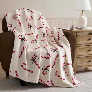 Lomsoe Pink Candy Cane Flannel Blanket Soft Cozy Warm Throw Blanket Christmas Gift Blanket Throws for Couch, Bed, Living Room, Office, Travel - 1 of 3
