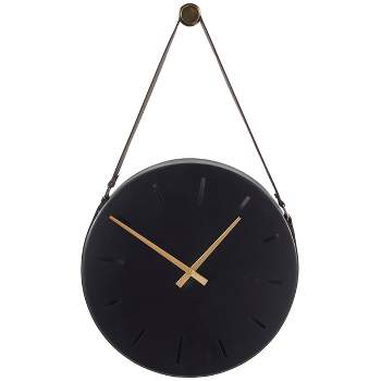 27"x16" Stainless Steel Wall Clock with Leather Hanging Straps - Olivia & May