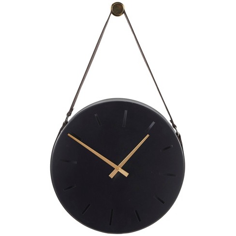 27x16 Stainless Steel Wall Clock with Leather Hanging Straps Black -  Olivia & May