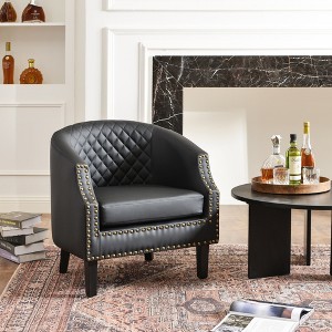 KINWELL 29 " W Tufted Faux Leather Barrel Chair PU Bar Club Chair - 1 of 4