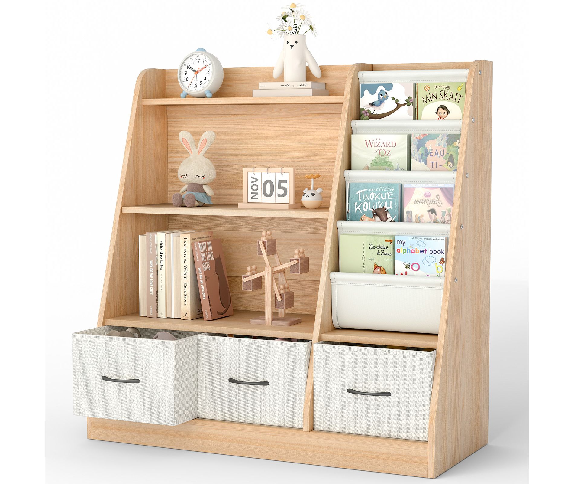 SUGIFT Kids Bookshelf, Toy Storage Cabinet, Kids Toy Organizer, Bookcase Footboard, Bookshelf for Kids, White