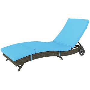 Patio Wicker Chaise Lounge Chair, Outdoor PE Rattan Sun lounger with Adjustable Backrest and 2 Wheels - 1 of 4