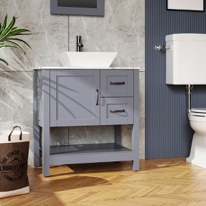 30in Gray Bathroom Vanity / Mirror and Top Only - 1 of 4