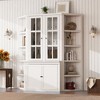 VYNXARIA 69.25"W*75.25" Tall Display Cabinet with 2 Triangle Bookshelves,Retro Style Wall Unit with Glass Doors for Living Room,Office,White - 2 of 4