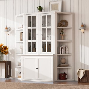 ORRD Corner Display Cabinet with Glass Doors, 75.25" Retro Bookshelf Wall Unit for Living Room Office - 1 of 4