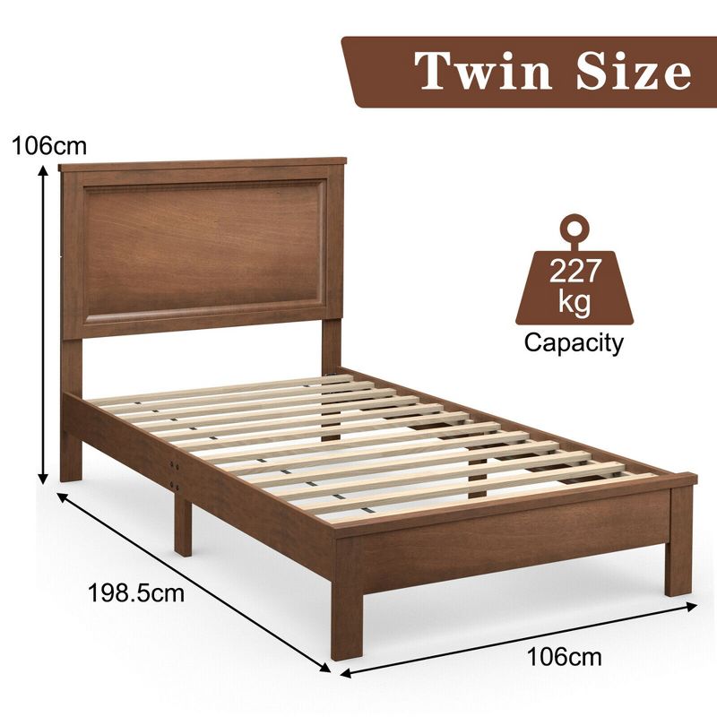 Costway Twin/Full/Queen Size Bed Frame Platform Slat High Headboard Bedroom Rubber Wood Leg, 3 of 11
