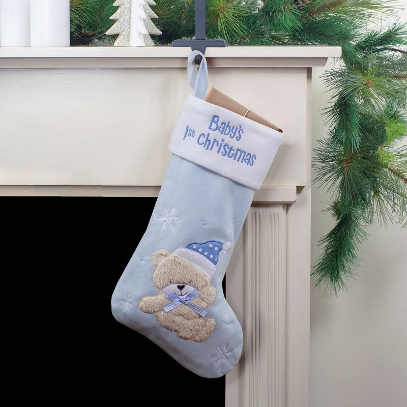 Northlight Baby's 1st Christmas Embroidered Teddy Bear Stocking - 19" - Blue and White, 2 of 5