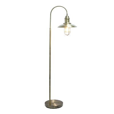 Edison Adjustable Antique Brass Floor Lamp with Cage Shade