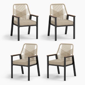 Captiva Designs Outdoor Dining Beige Rattan Chairs with Thick Cushions and Woven Wicker Backs - 1 of 4