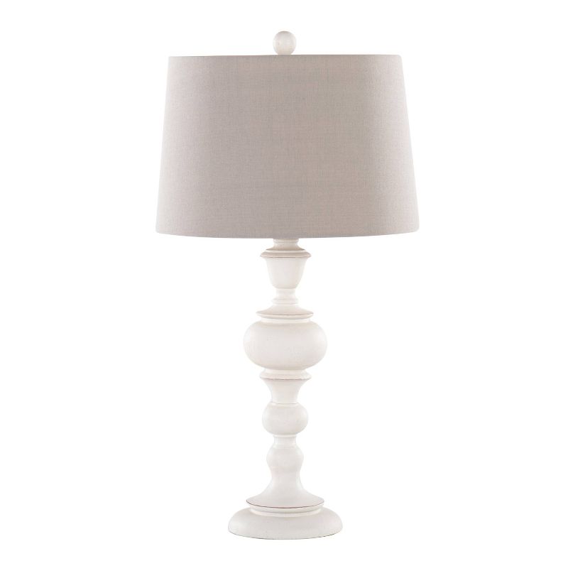 LumiSource (Set of 2) Morocco 30&#34; Farmhouse Poly Table Lamps Distressed Off-White Polyresin with Soft Gray Linen Shade from Grandview Gallery, 2 of 6