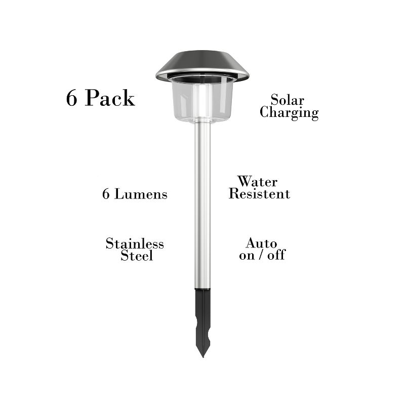 Nature Spring Set of 6 Stainless Steel Solar Pathway Lights – 17", Silver, 2 of 8