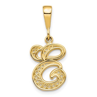 Black Bow Jewelry 14k Yellow Gold, Maci Collection, LG Filigree Script Initial E Pendant