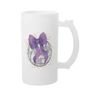 Elanze Designs Freezable Beer Stein Mug With Thumb Grip Handle, 16 Ounce Frosted Glass, Volleyball With Purple Bow - 1 of 1