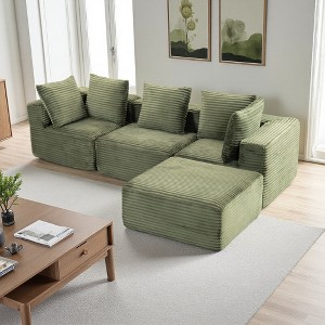 Corduroy Modular L-Shaped Sectional Sofa, Flexible Configuration - 1 of 4