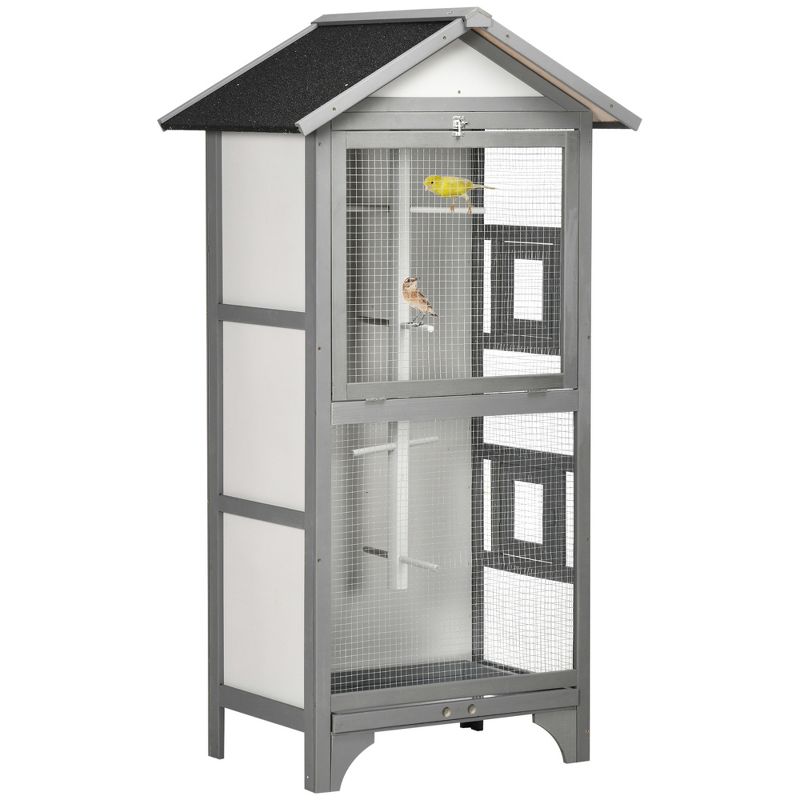 PawHut Wooden Outdoor Bird Cage, Featuring a Large Play House with Removable Bottom Tray 4 Perch, 4 of 7