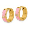 Chisel Stainless Steel Polished Yellow IP-plated with Pink Enamel and Cubic Zirconia 5mm Hinged Hoop Earrings - 2 of 4