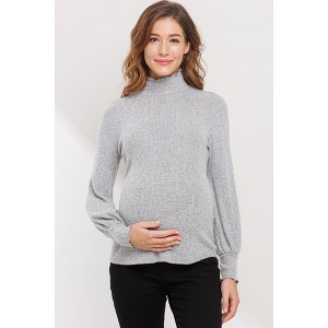 Hello Miz Women's Ribbed Knit Long Sleeve Maternity Turtleneck Sweater - 1 of 4