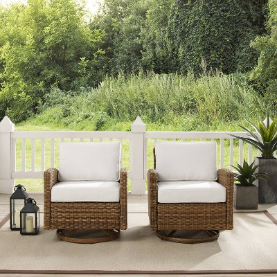 Bradenton White Cushioned Wicker Swivel Rocker Chair Set