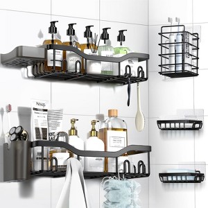 Aoibox Shower Caddy Organizer 7-Pack, Stainless Steel Bathroom Shelves, Large Capacity No-Drill Storage with Soap Dish & Toothbrush Holder, 24 Hooks - 1 of 4