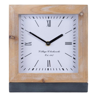 Melrose Square Fir Wood Clock Under Glass 9"H