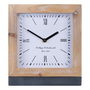 Square Fir Wood Clock Under Glass 9"H - 1 of 2