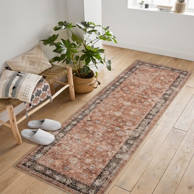 COZONY Vintage Washable Area Rug Distressed Floral Non-Slip Carpet, Soft Non-Shedding Throw Rug for Bedroom, Living Room, Dining, Entryway Nursery