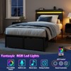 Twin Bed Frame with Wood Headboard Metal Platform Bed with 2 Storage Drawers Shelf Built-in Charging Station LED Lights No Box Spring Needed Black - 3 of 4