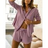 Women's Casual 2 Piece Lounge Set with Long Sleeve Button Down Shirt and High Waist Drawstring Shorts - 3 of 4