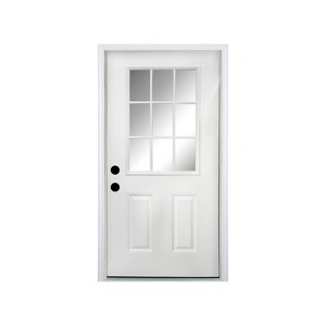 Wooakway 36"W×80"H 9-Lite 2-Panel Exterior Frosted Glass Prehung Front Entry Door Primed Interior Fiberglass Entrance Door - 1 of 4