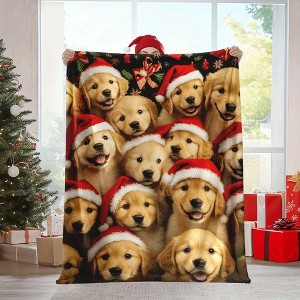 Lomsoe Dogs with Christmas Hat Print Flannel Blanket - All Seasons Soft and Warm Throw Blanket for Bed, Napping, Camping, Travel, Office - 1 of 4
