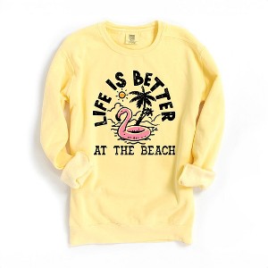 Simply Sage Market Women's  Garment Dyed Graphic Sweatshirt Better At The Beach Flamingo - 1 of 4