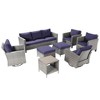 Sonkuki 8-Piece Patio Conversation Set with Swivel Rocking Chair and Side Table, Navy Blue Cushion - 2 of 4