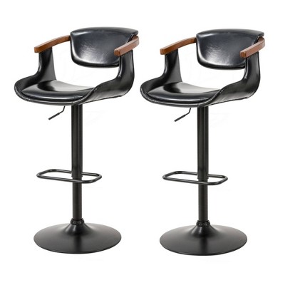Set of 2 36" Leatherette Height Adjustable Swivel Barstools Black - Glitzhome