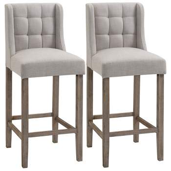 HOMCOM Modern Bar Stools, Tufted Upholstered Barstools, Pub Chairs with Back, Rubber Wood Legs for Kitchen, Dinning Room, Set of 2