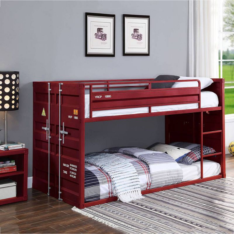 80&#34;Twin/Twin Bunk Bed Cargo Loft and Bunk Bed Red Finish - Acme Furniture, 1 of 9