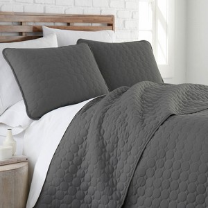 FIONECA Luxury Round Quilted Silky Soft Reversible Microfiber Quilt Set White - 1 of 4