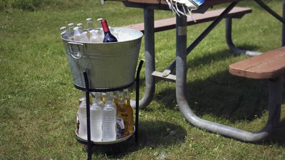 Silver Galvanized Steel Ice Bucket with Stand and Tray