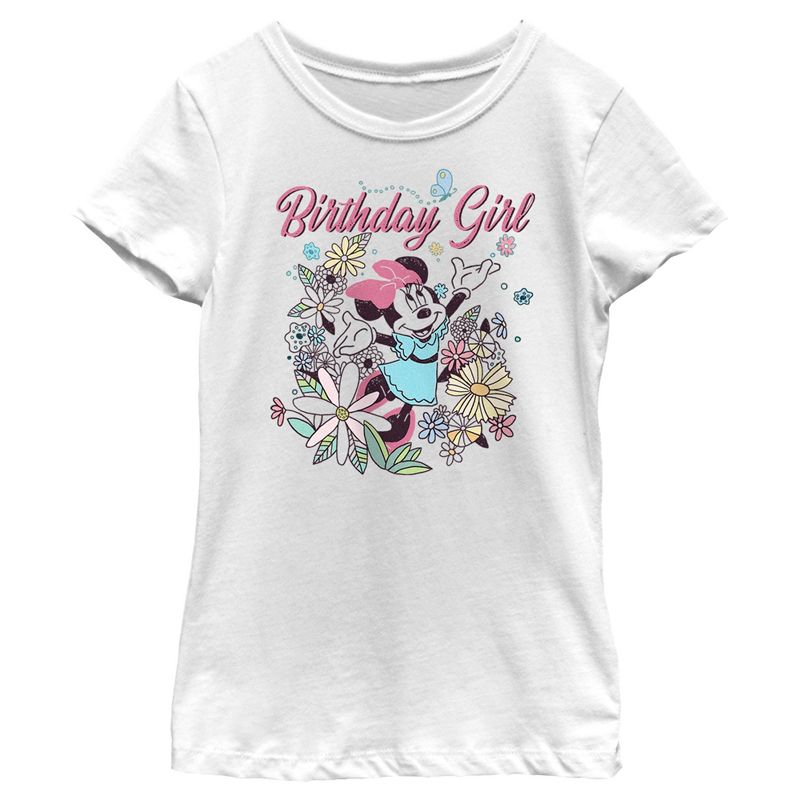 Girl's Minnie Mouse Birthday Girl Doodle T-Shirt, 1 of 5