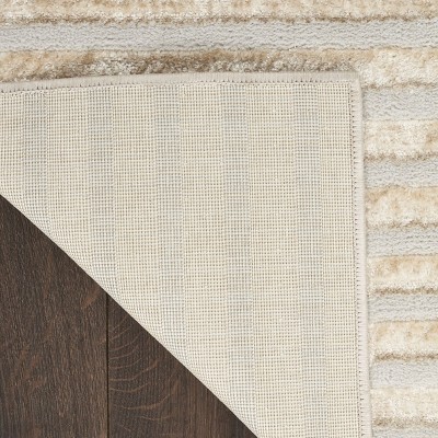 Beige Silver Striped 5' x 7' Synthetic Area Rug
