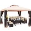 Tangkula 10'x10'Outdoor Canopy Gazebo Art Steel Frame 2-Tiers Party Patio Large Canopy Gazebo W/Netting&Side Walls - 4 of 4