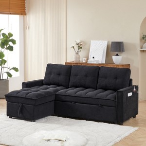 TiramisuBest 78.75" Black Reclining L-Shaped Sofa with Pull-Out Bed, USB & Type-C Ports, Reclining Storage & Side Organizer Pocket for Living Room - 1 of 4