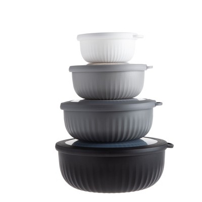 COOK WITH COLOR Wide Mixing Bowls with Lids 8 Piece Set BLUE & WHITE