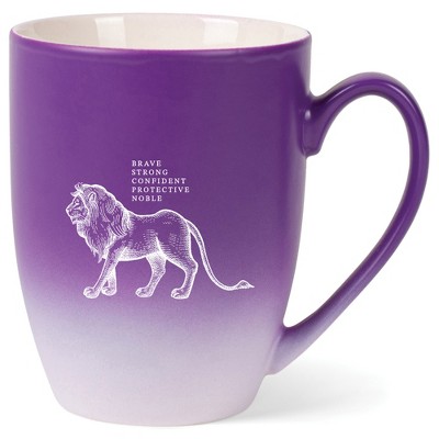 Elanze Designs 12 Ounce Ceramic Decorative Laser Engraved Giftable Novelty Tea Coffee Cup Mug Purple and White Lion Brave Strong Confident Protective
