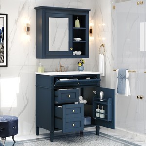 SeaCamel 30" Single Sink Bathroom Vanity - Modern Storage Cabinet with 2 Drawers & Tip-out Drawer - 1 of 4