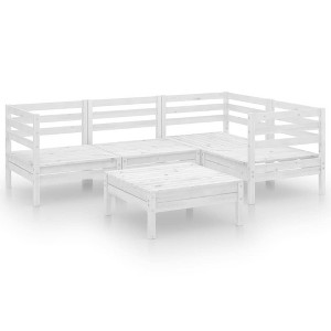 vidaXL Patio Furniture Set 5 Piece Sectional Sofa Conversation Solid Wood Pine - White - 1 of 4