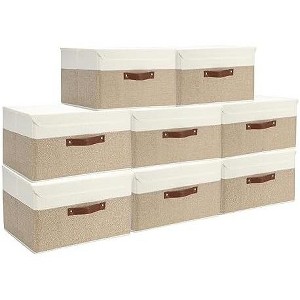 Aoibox 8 Pack Decorative Fabric Storage Bins with Lids Foldable Containers for Shelves Closet Bedroom Beige White 15x10x10 - 1 of 4
