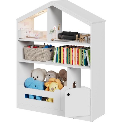 Kids Bookshelf, Toy Storage Organizer, Wooden Kids Bookcase with Motion Sensor Light, Dollhouse Bookcase for Playroom Bedroom Nursery Classroom